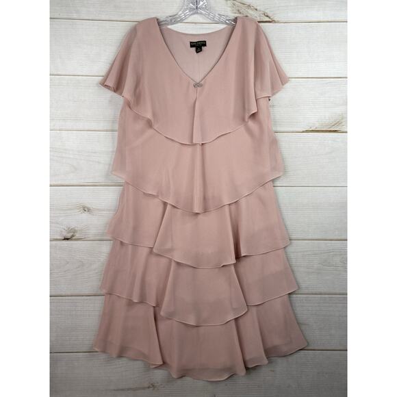Ignite Evenings Women's Size 14 Dress Mother of the Bride Pink Tiered Chiffon - Picture 1 of 9